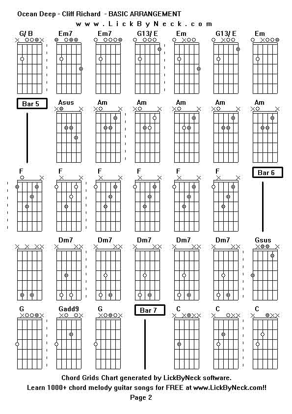 Chord Grids Chart of chord melody fingerstyle guitar song-Ocean Deep - Cliff Richard  - BASIC ARRANGEMENT,generated by LickByNeck software.